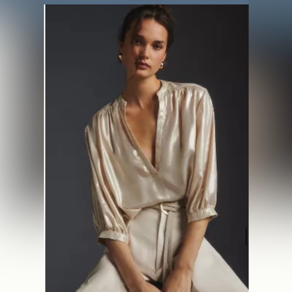 By Anthropologie Metallic Foil Blouse. Never worn!
